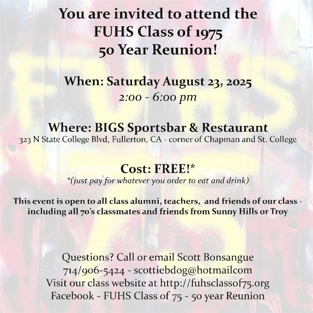 Class of 1975 50th Reunion Info Flyer